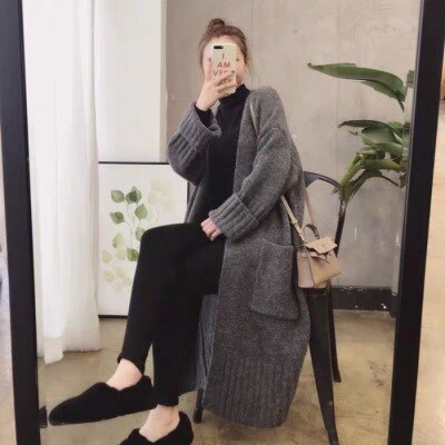 2023 Autumn and Winter New Loose and Thickened Mid length Knitted Long Cardigan Sweater Coat