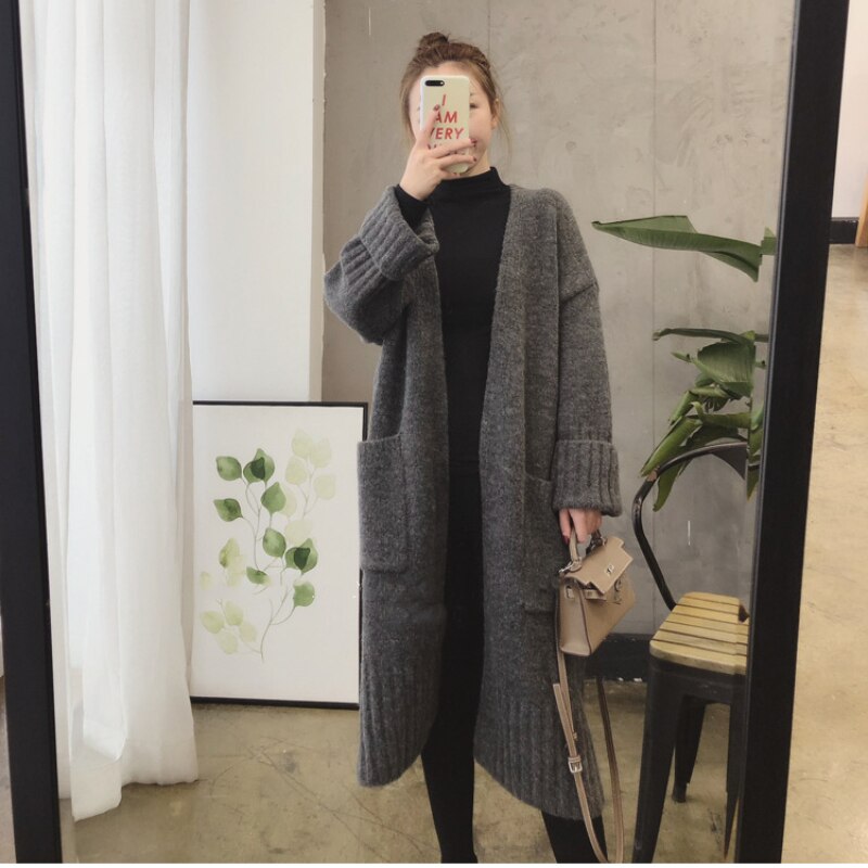 2023 Autumn and Winter New Loose and Thickened Mid length Knitted Long Cardigan Sweater Coat