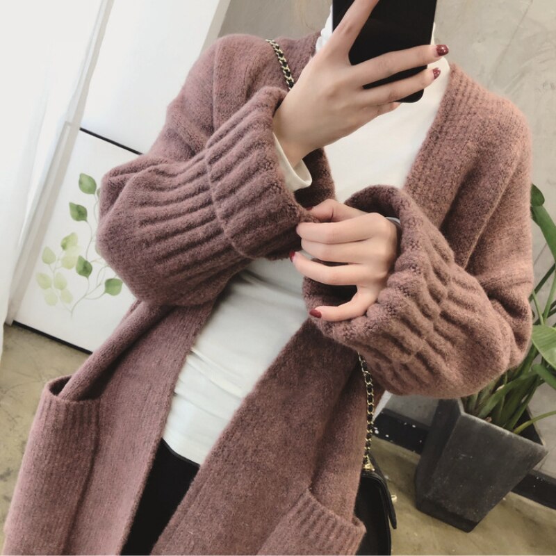 2023 Autumn and Winter New Loose and Thickened Mid length Knitted Long Cardigan Sweater Coat