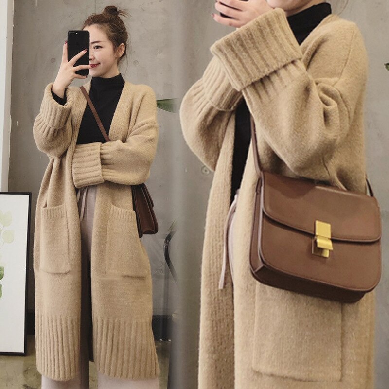2023 Autumn and Winter New Loose and Thickened Mid length Knitted Long Cardigan Sweater Coat