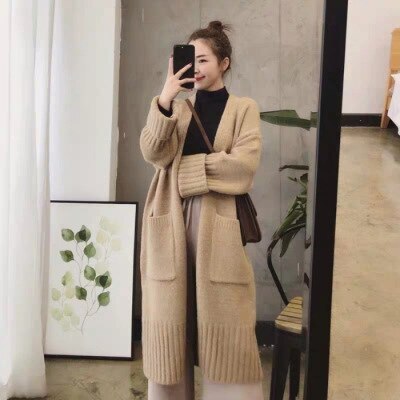 2023 Autumn and Winter New Loose and Thickened Mid length Knitted Long Cardigan Sweater Coat