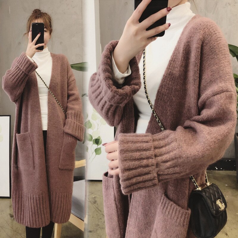 2023 Autumn and Winter New Loose and Thickened Mid length Knitted Long Cardigan Sweater Coat