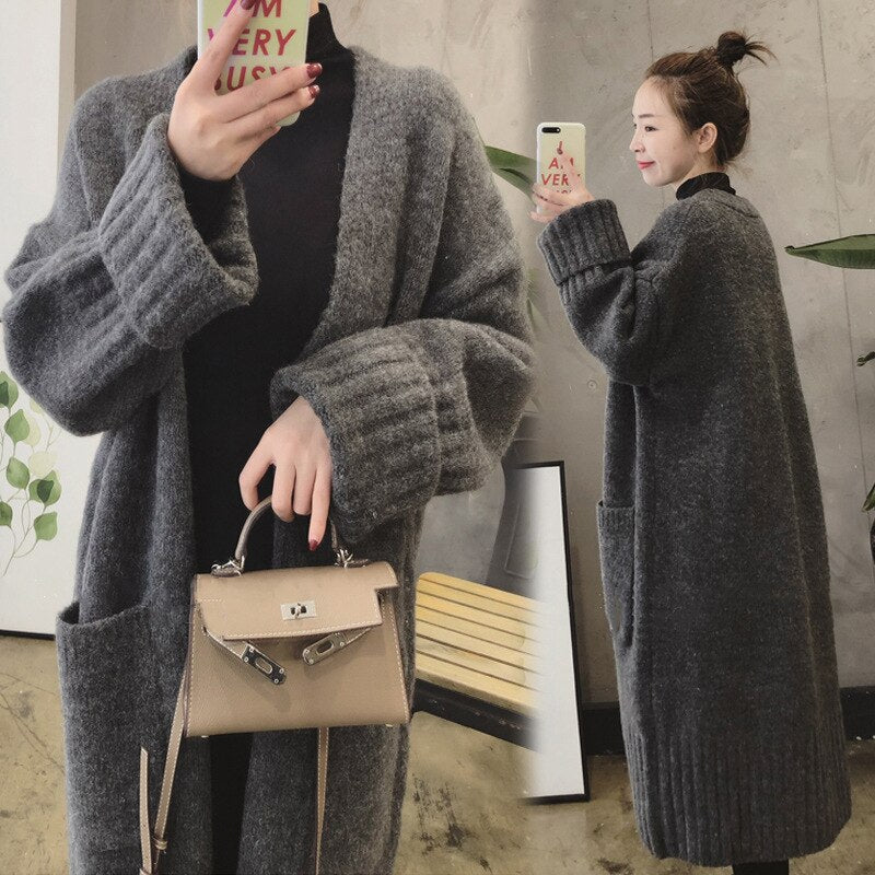 2023 Autumn and Winter New Loose and Thickened Mid length Knitted Long Cardigan Sweater Coat