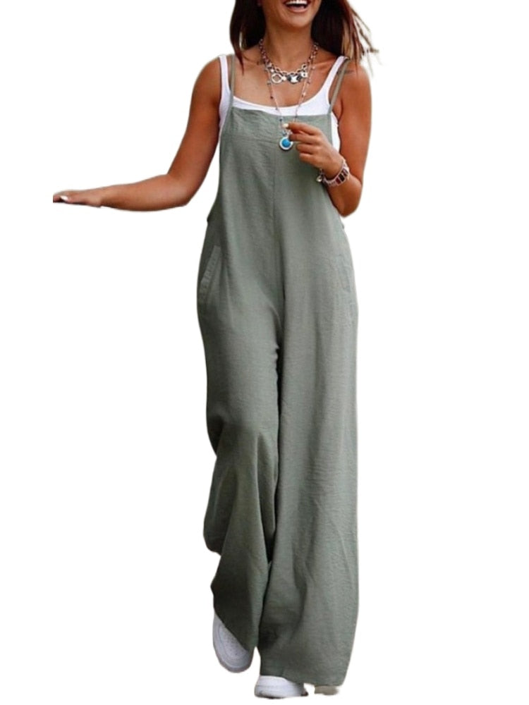2023 Casual New Women's Pocket Cotton Linen caSlip Jumpsuit