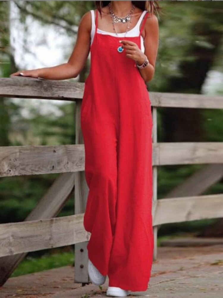2023 Casual New Women's Pocket Cotton Linen caSlip Jumpsuit