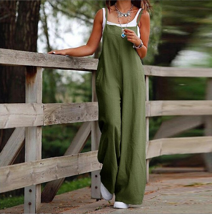 2023 Casual New Women's Pocket Cotton Linen caSlip Jumpsuit