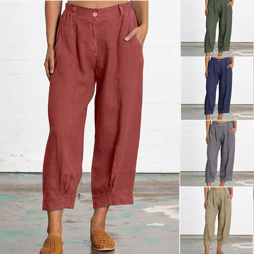 2023 New Loose Plus-size Women's Trousers Fashion Solid Color Casual Pants with Pocket