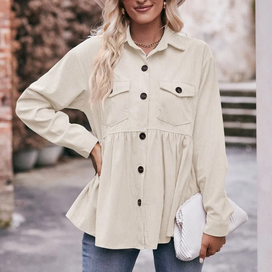 2023 Women's Autumn Winter Casual Doll Babydoll Corduroy Shirt