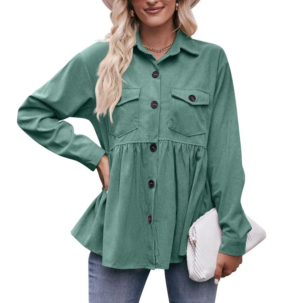2023 Women's Autumn Winter Casual Doll Babydoll Corduroy Shirt