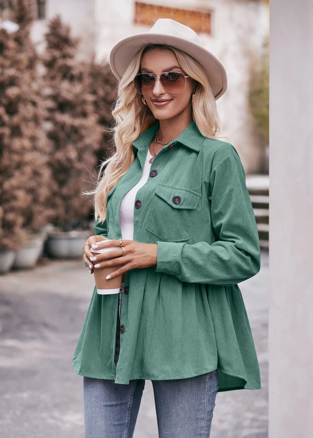 2023 Women's Autumn Winter Casual Doll Babydoll Corduroy Shirt