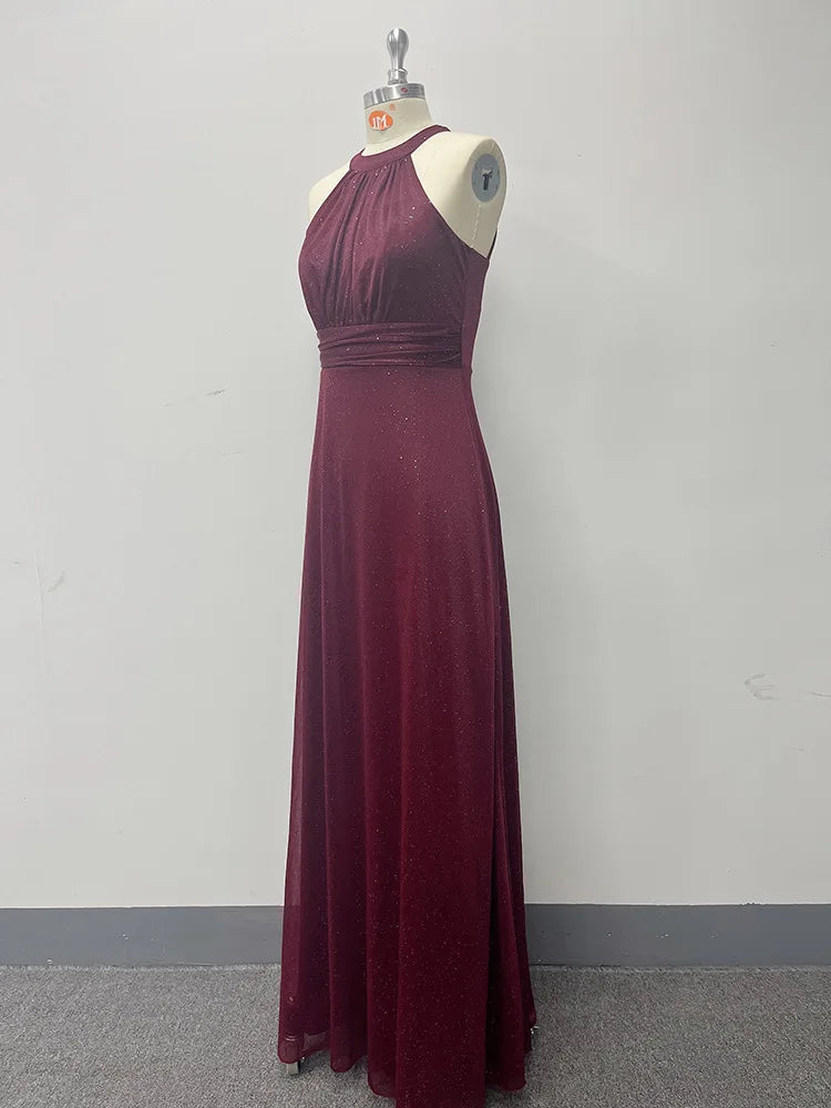 2024 Backless Sleeveless Halter Formal Evening Wedding Party Dress