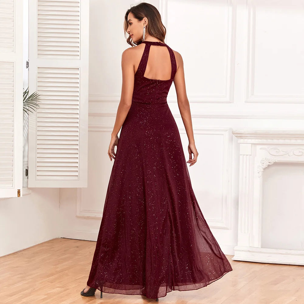 2024 Backless Sleeveless Halter Formal Evening Wedding Party Dress