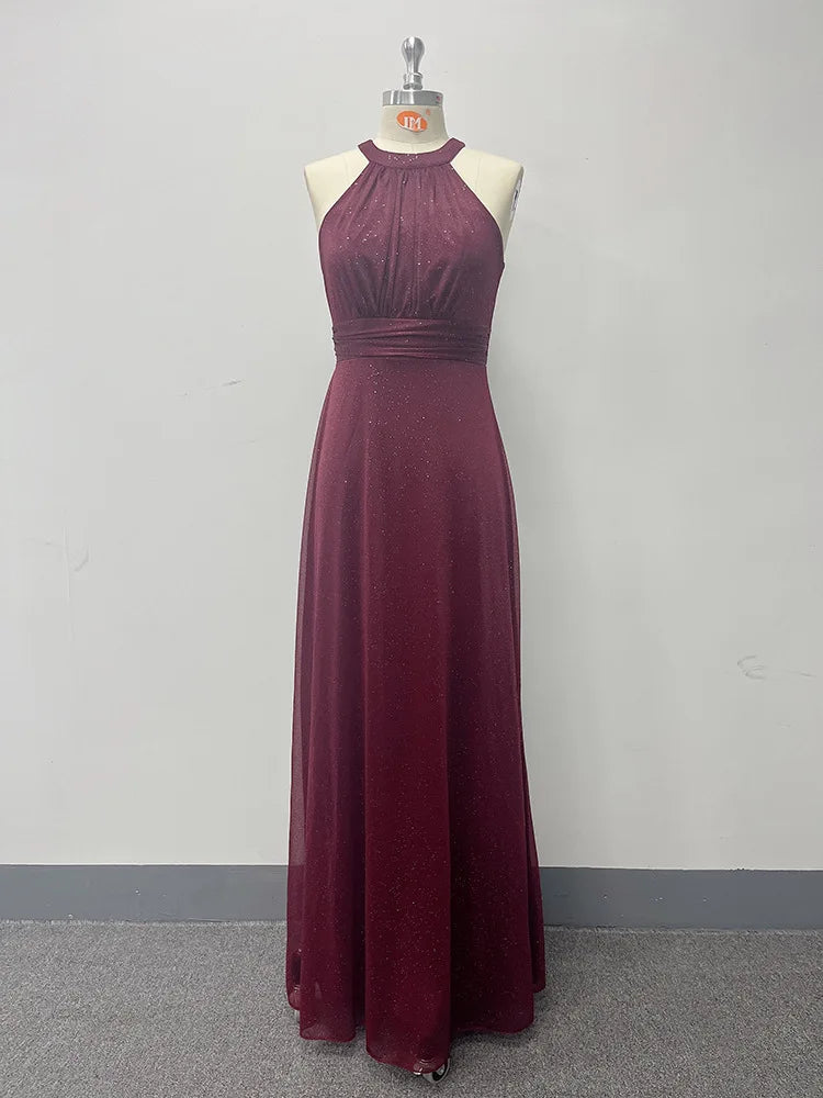 2024 Backless Sleeveless Halter Formal Evening Wedding Party Dress