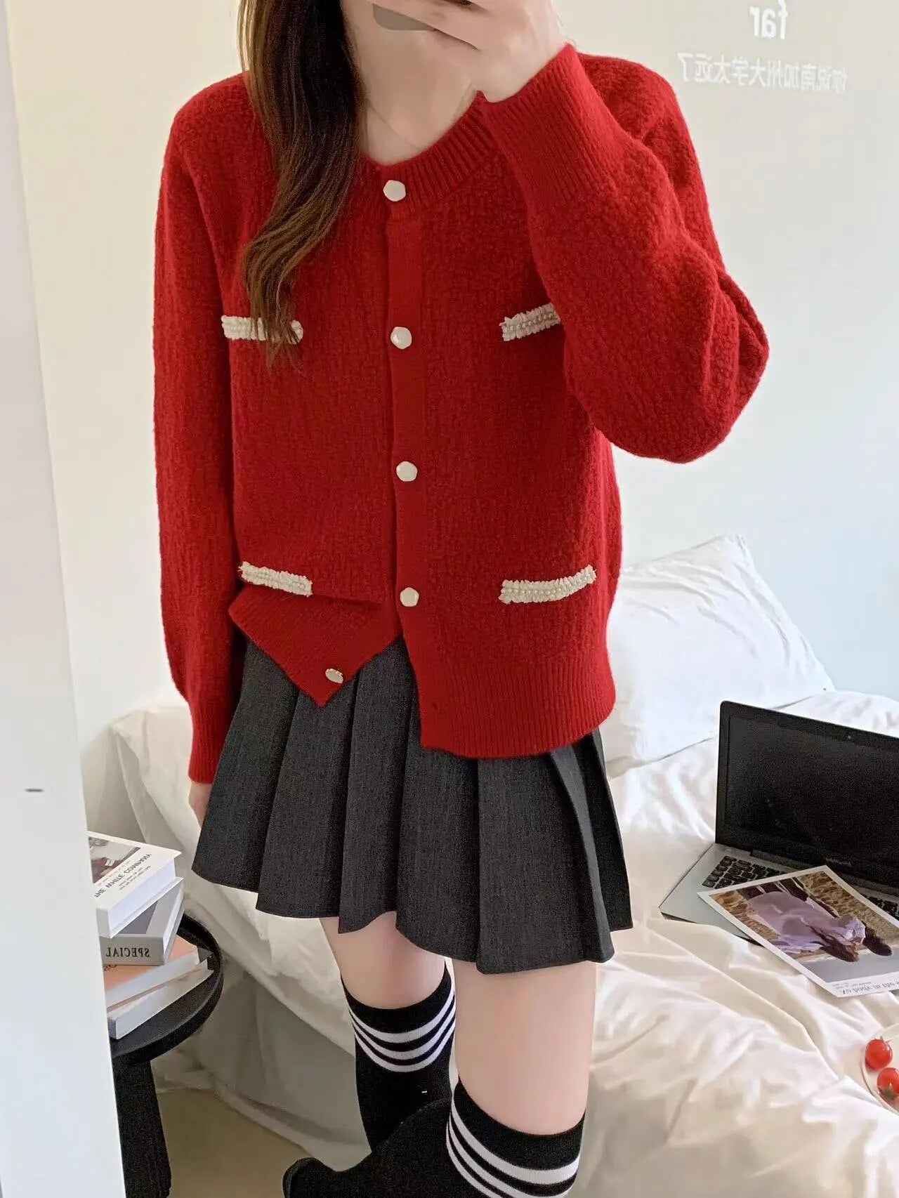 Autumn New Fresh Sweet Soft Glutinous Loose Long Sleeve Knitted Cardigan Sweater Short Coat Top