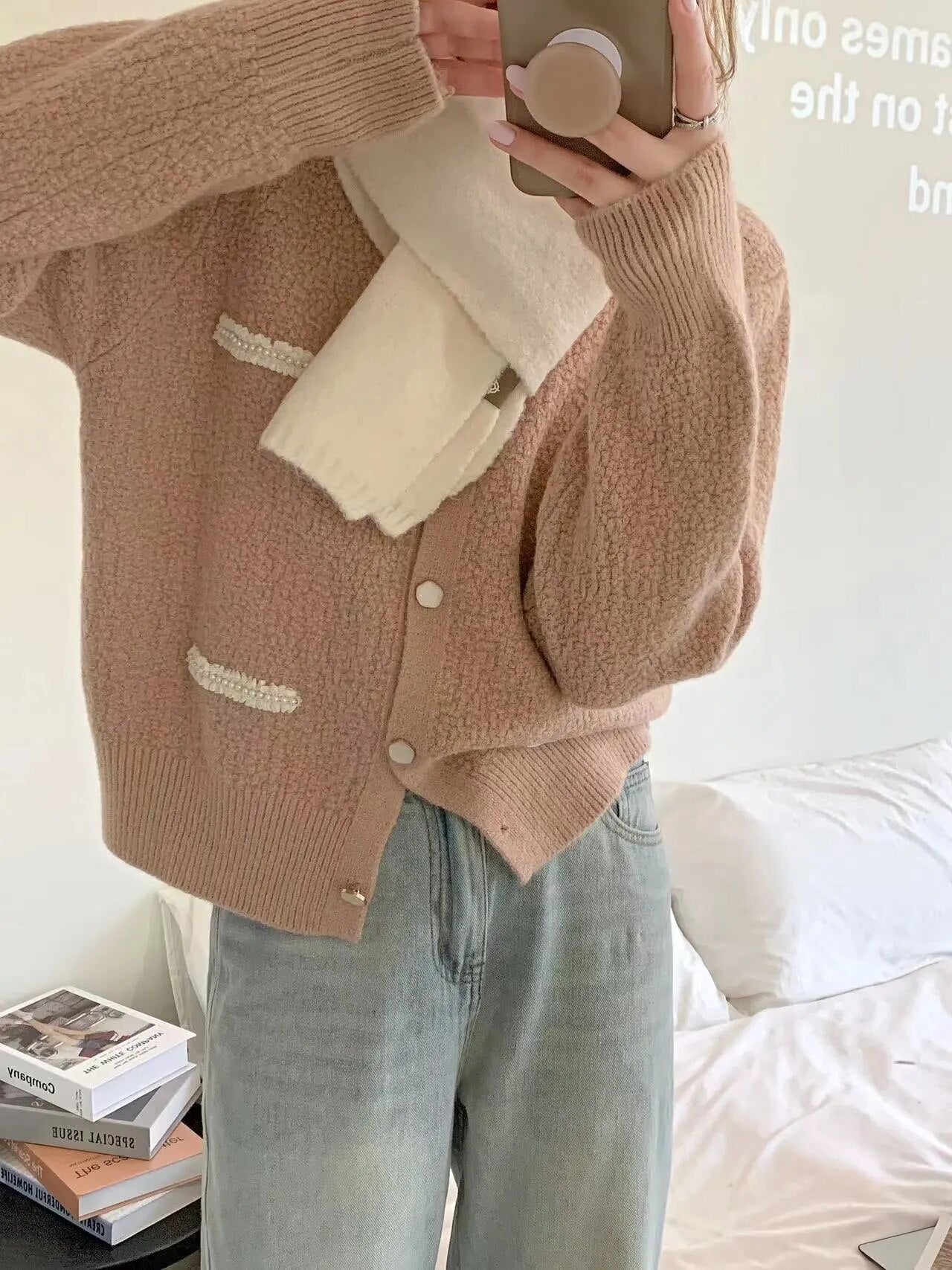 Autumn New Fresh Sweet Soft Glutinous Loose Long Sleeve Knitted Cardigan Sweater Short Coat Top