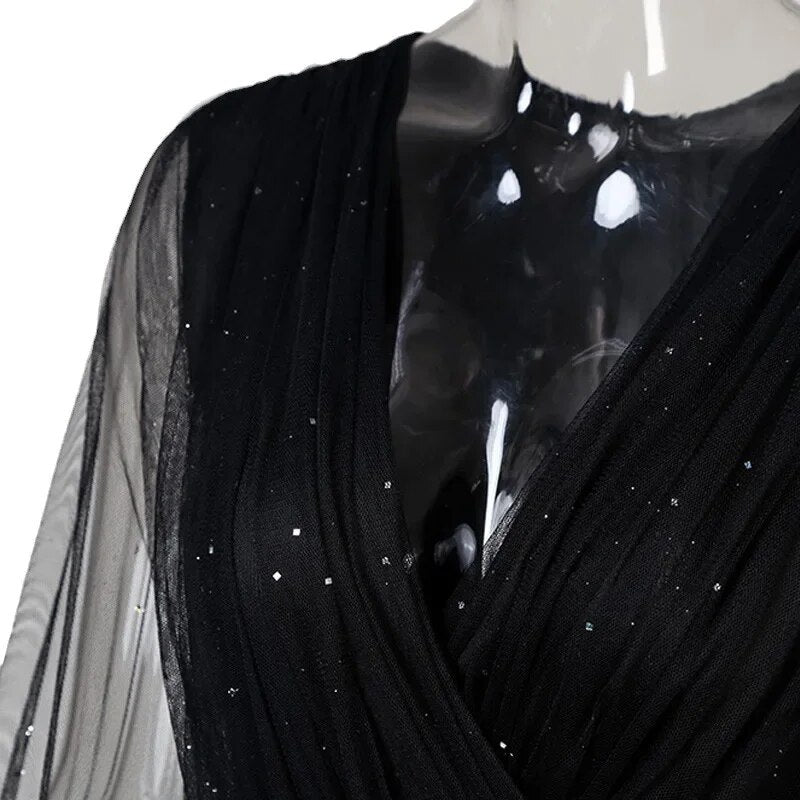 Chic Zipper V-neck Lace Long Sleeve Slim Black Jumpsuit