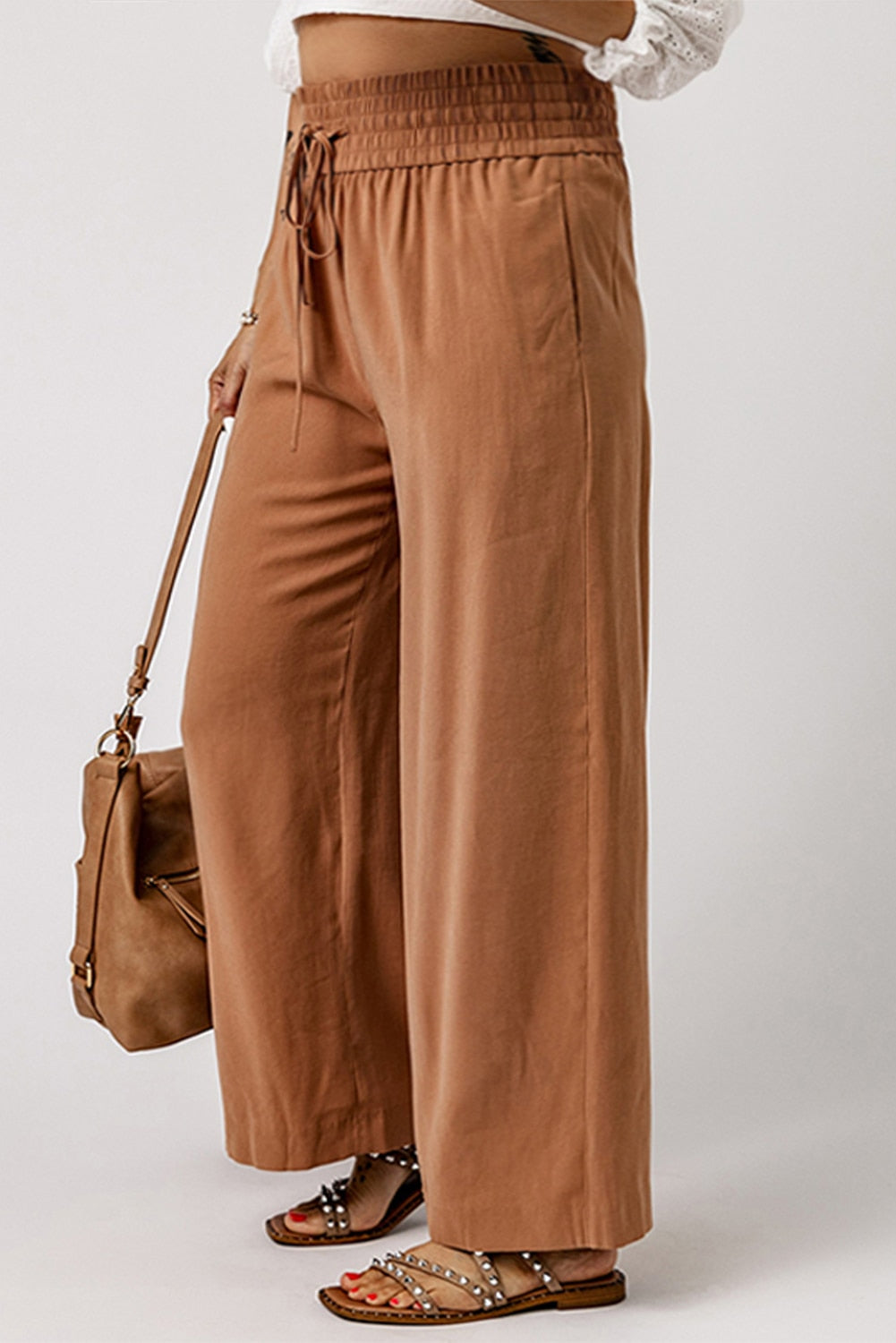 Drawstring Elastic Waist Casual Wide Leg Pants