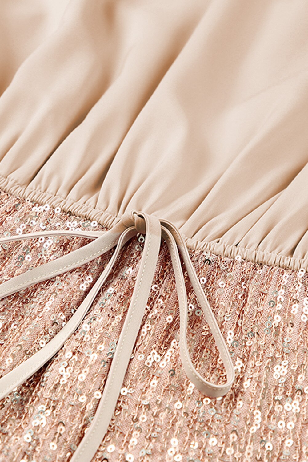 Gold Sequins Long Sleeves Drawstring High Waist Romper