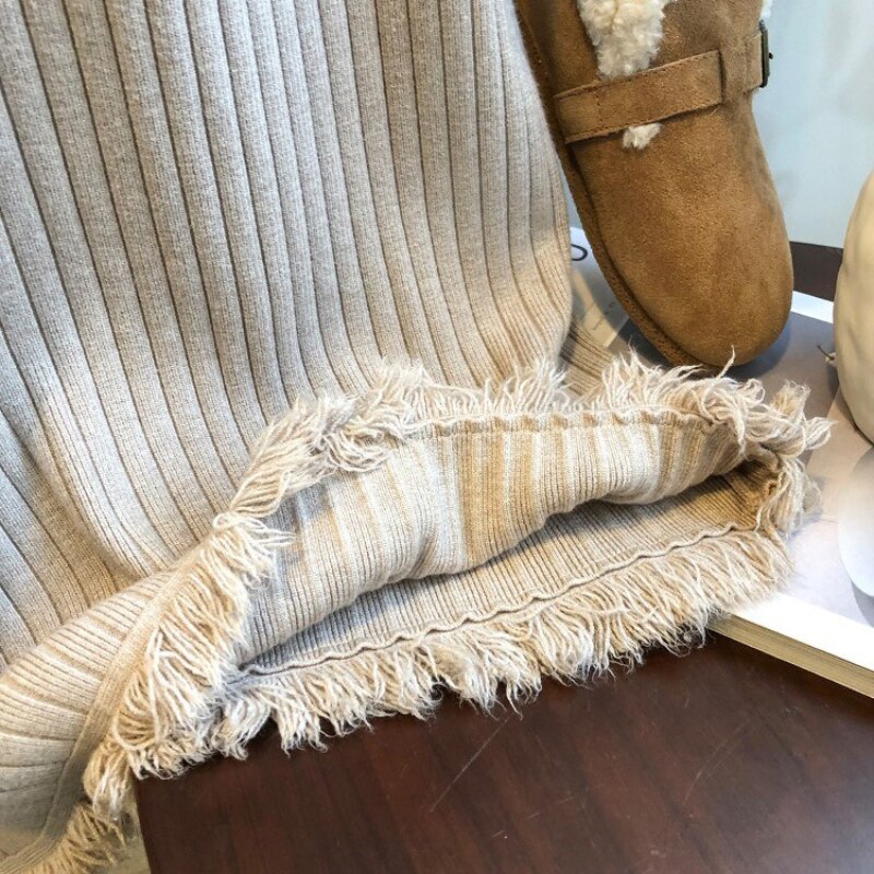 Half High Collar Pullover Knitted Women's 2023 Autumn/Winter Vintage Woolen Long Sleeves Straight Dress