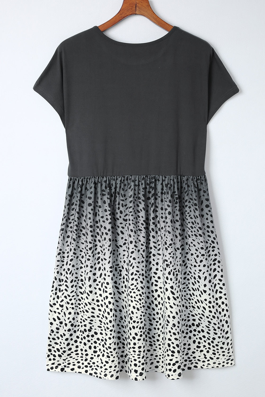 New Gradient Leopard Print Black Round Neck Short Sleeve High Waist Skirt Dress