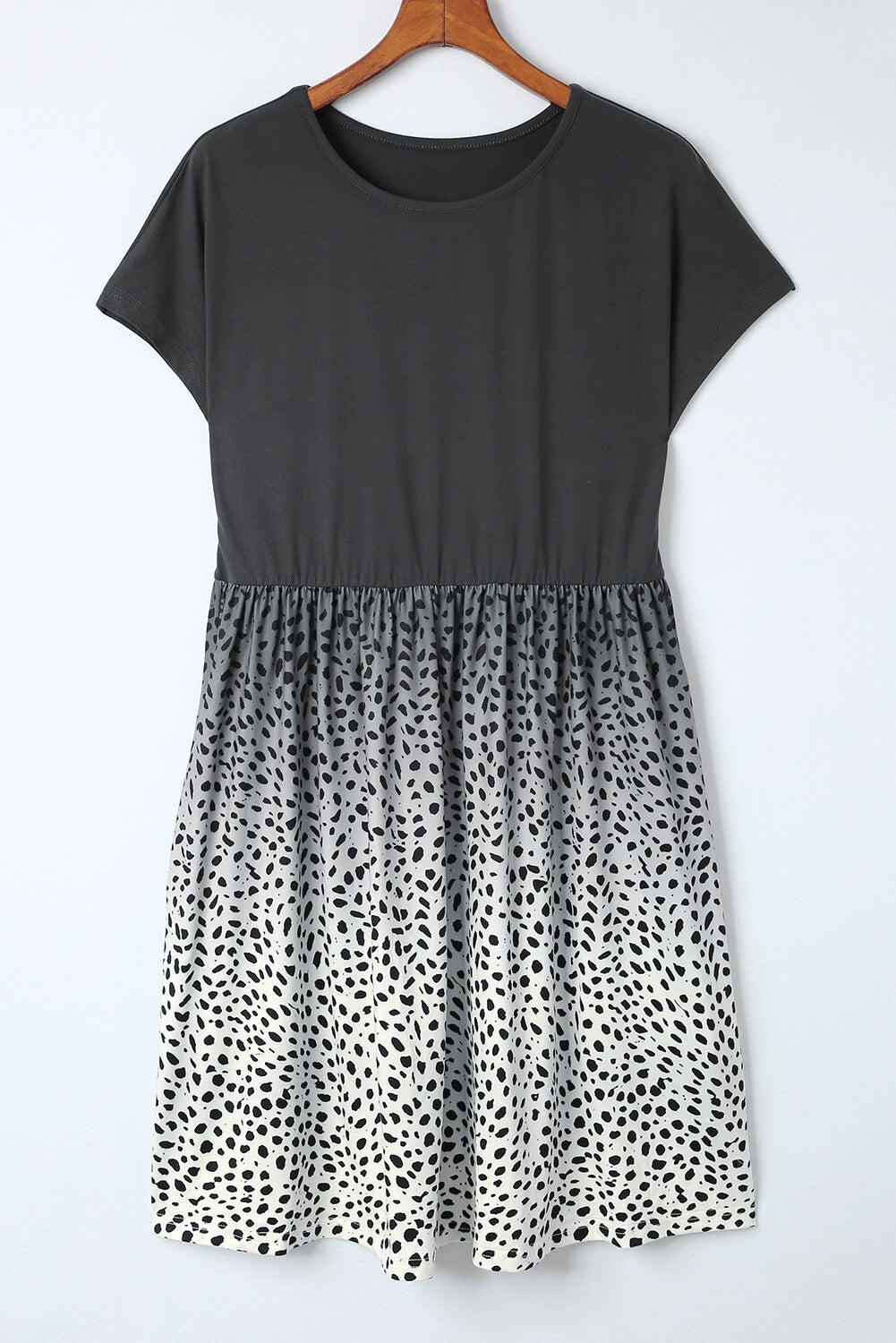 New Gradient Leopard Print Black Round Neck Short Sleeve High Waist Skirt Dress