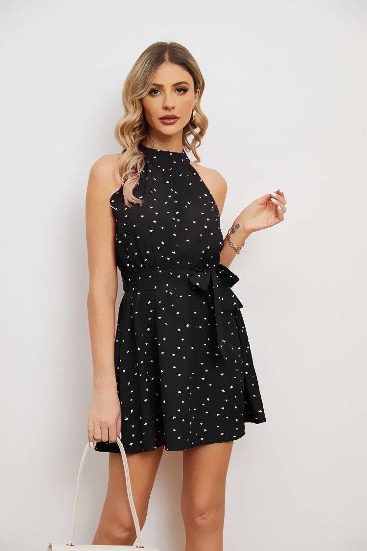2023 Printed Lace-up Sleeveless Halter Short Dress