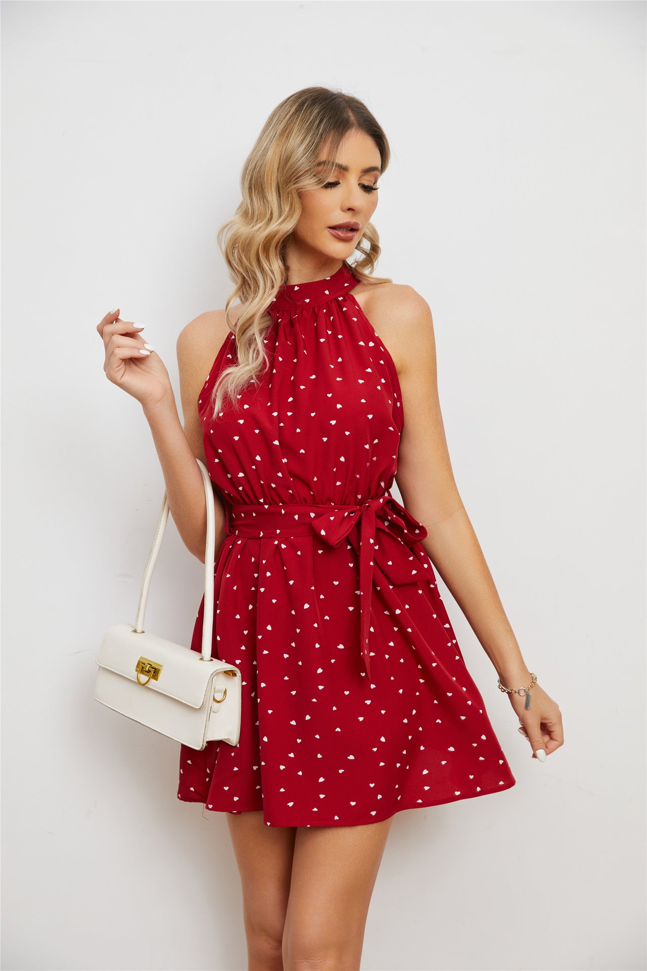 2023 Printed Lace-up Sleeveless Halter Short Dress