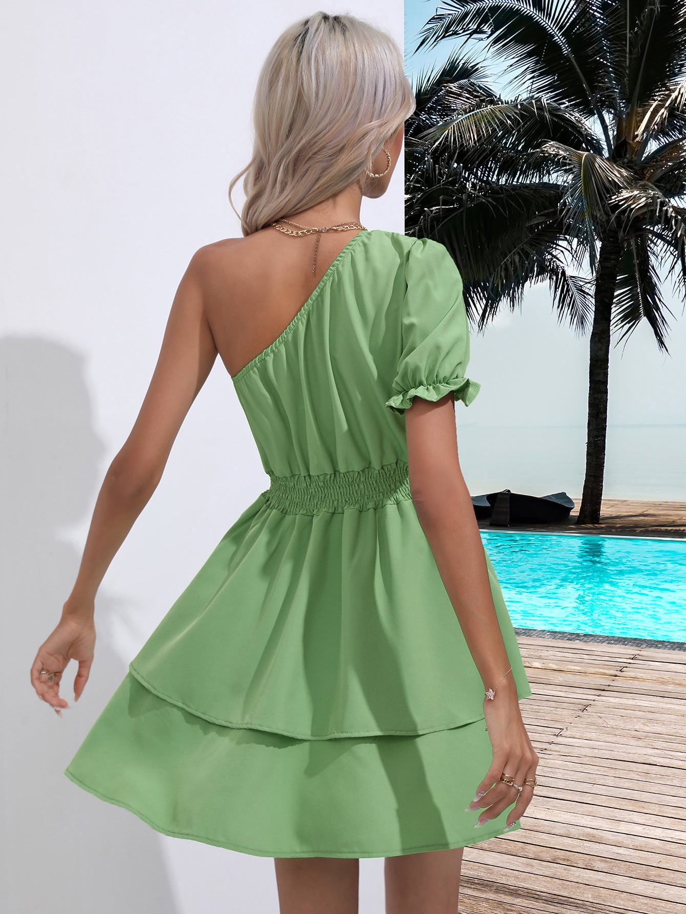 Chic One Shoulder Tiers Short Dress