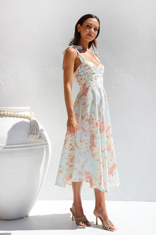 2023 New Slim V-neck Sling Print Long Floral Dress