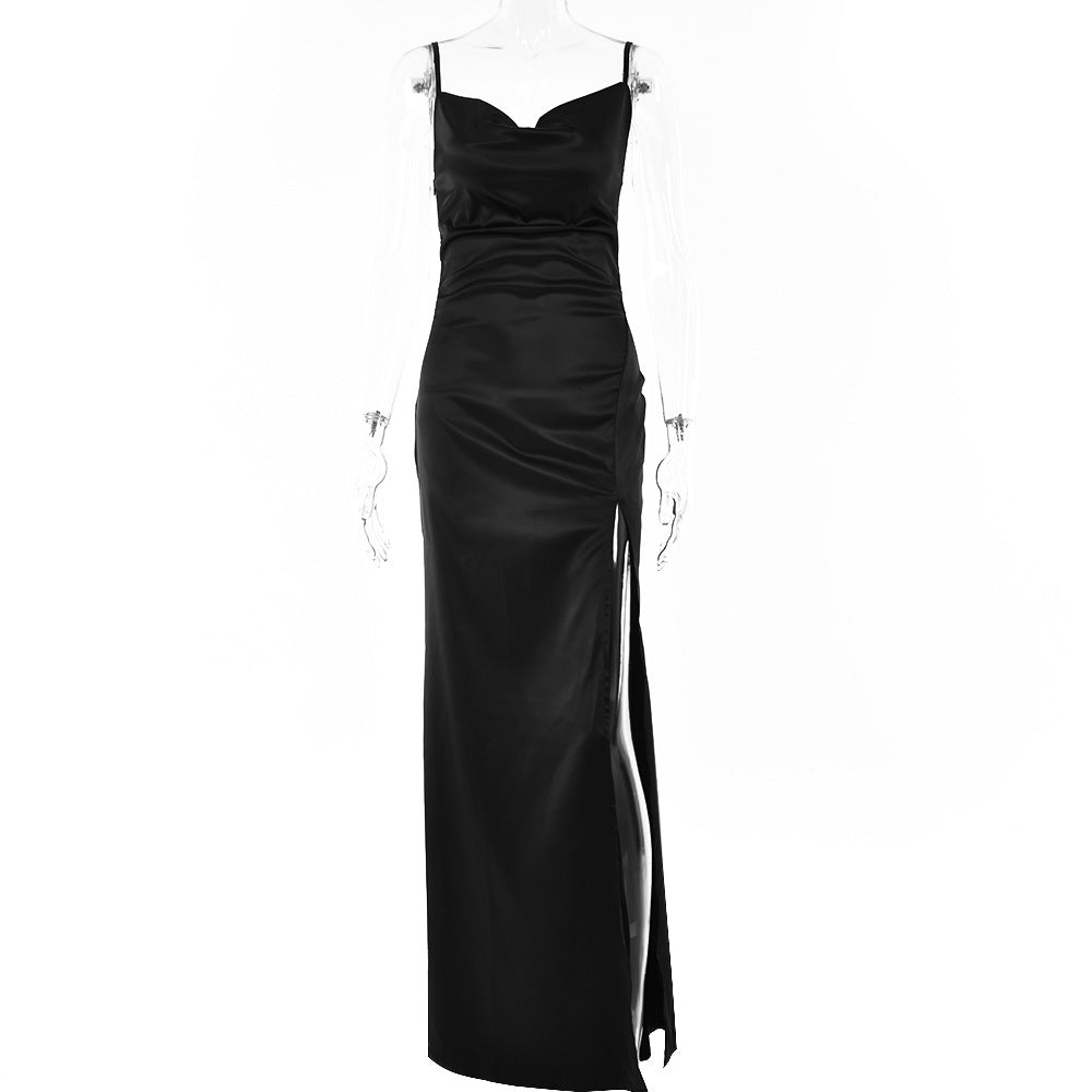 Sexy Backless High Split Spaghetti Straps Evening Dress