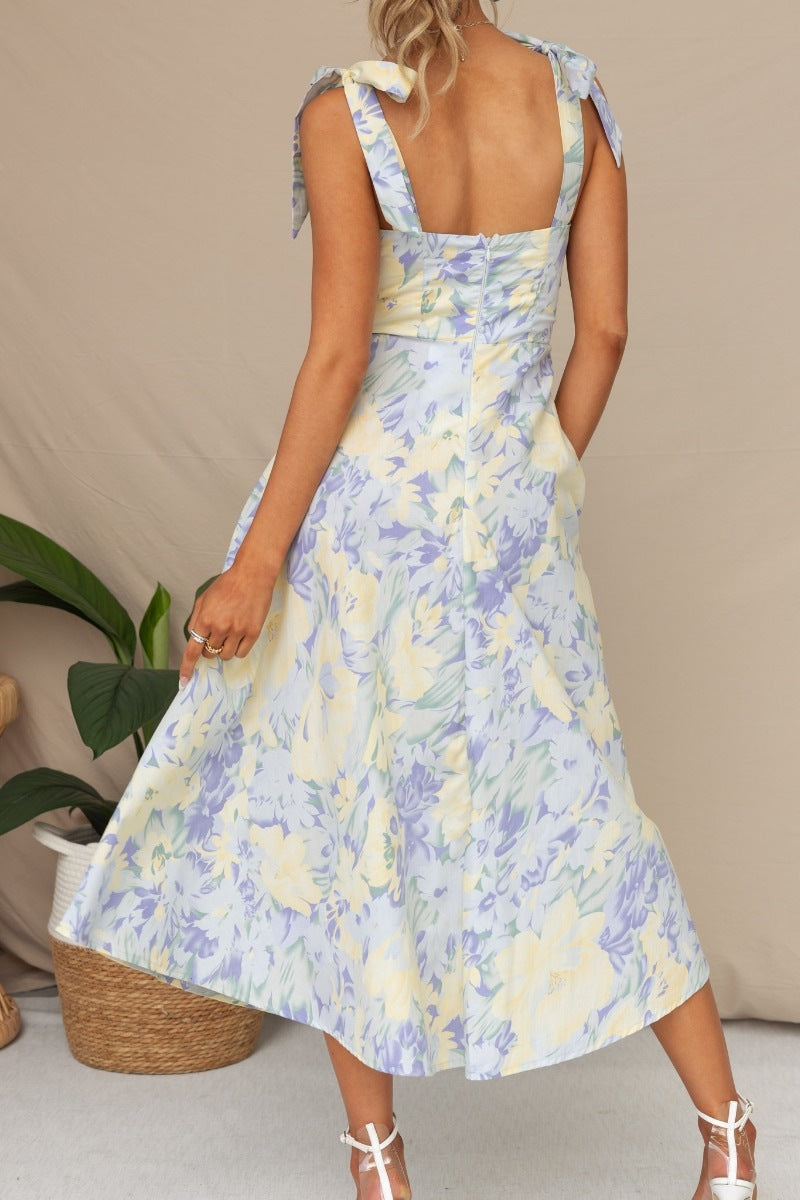 2023 New Slim V-neck Sling Print Long Floral Dress