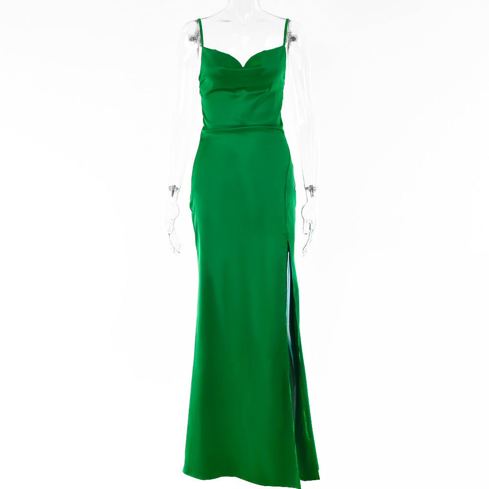 Sexy Backless High Split Spaghetti Straps Evening Dress
