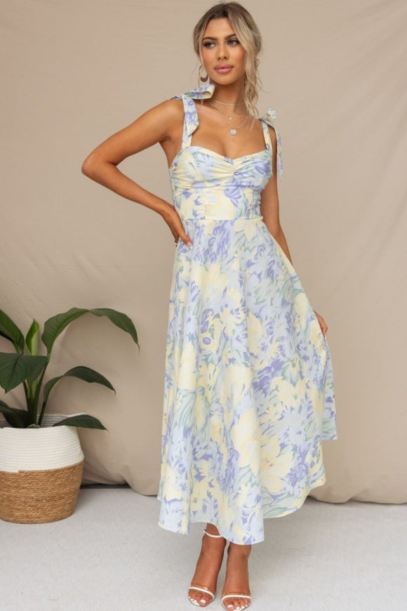 2023 New Slim V-neck Sling Print Long Floral Dress