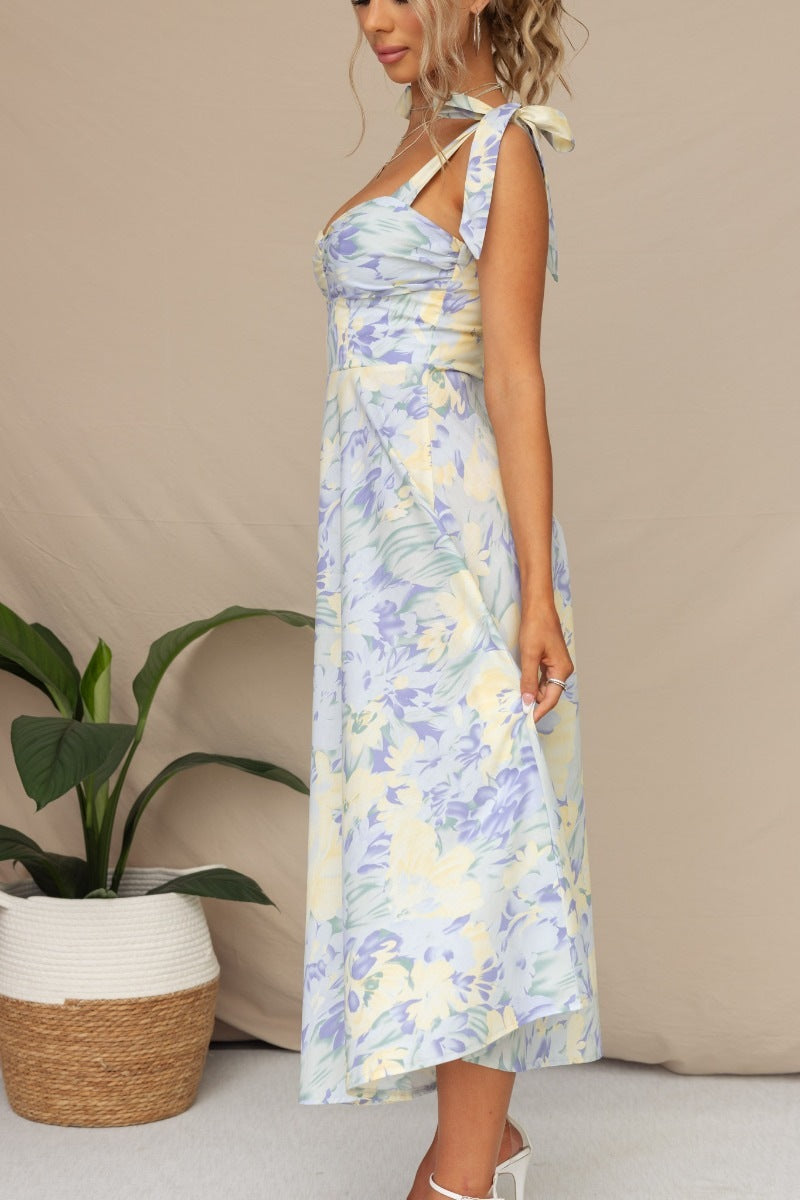 2023 New Slim V-neck Sling Print Long Floral Dress