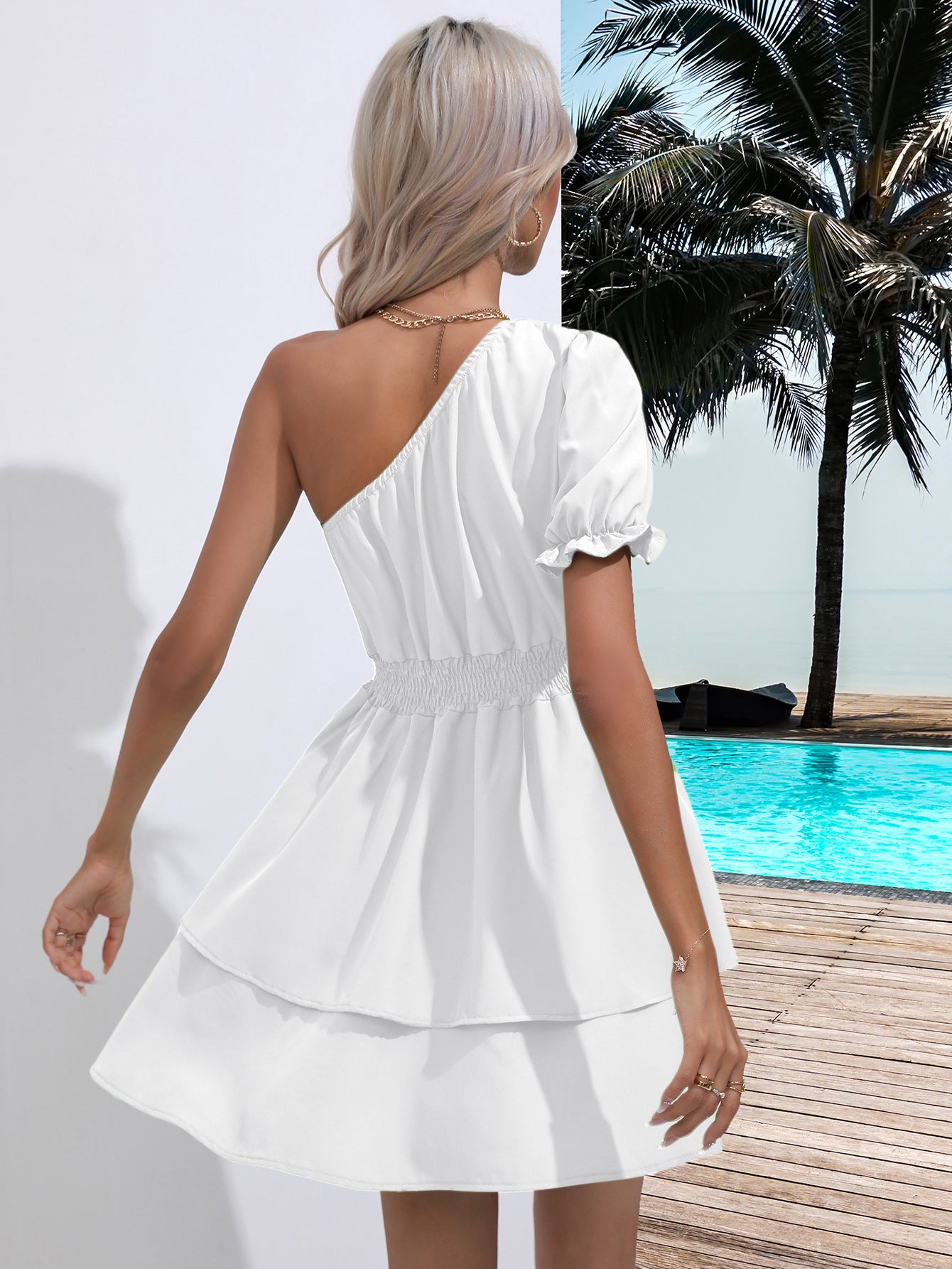 Chic One Shoulder Tiers Short Dress