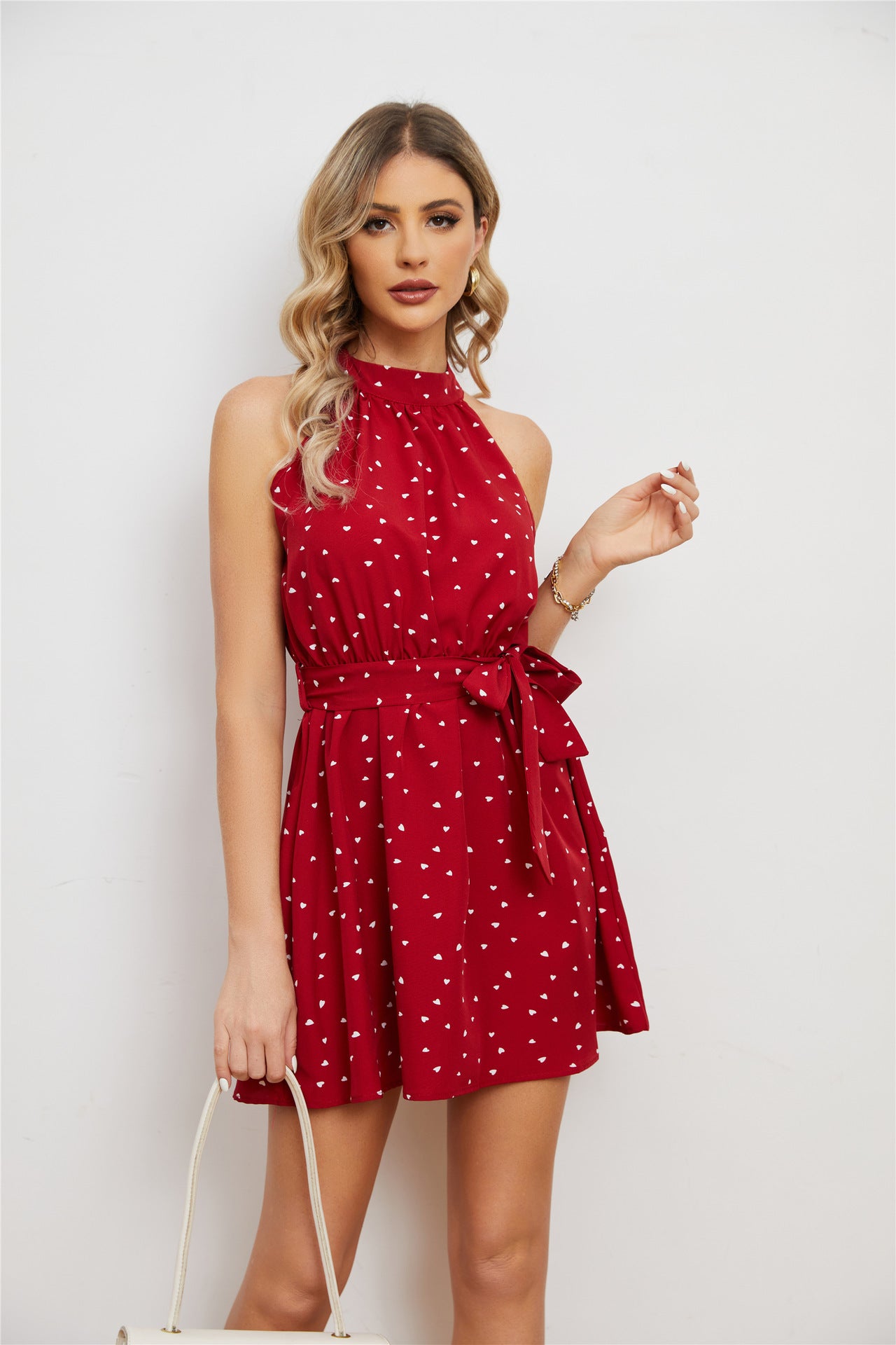 2023 Printed Lace-up Sleeveless Halter Short Dress