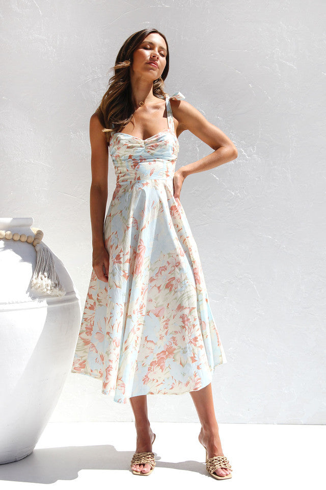 2023 New Slim V-neck Sling Print Long Floral Dress