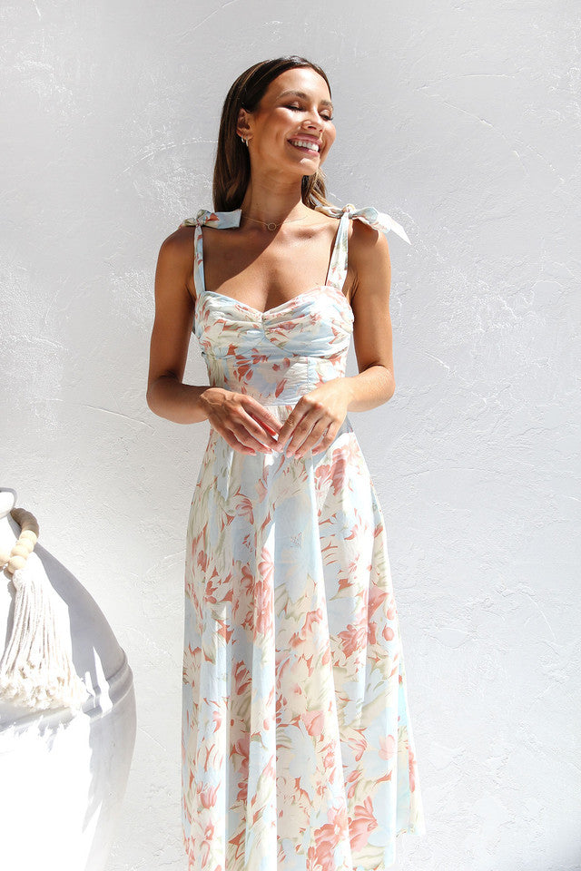 2023 New Slim V-neck Sling Print Long Floral Dress