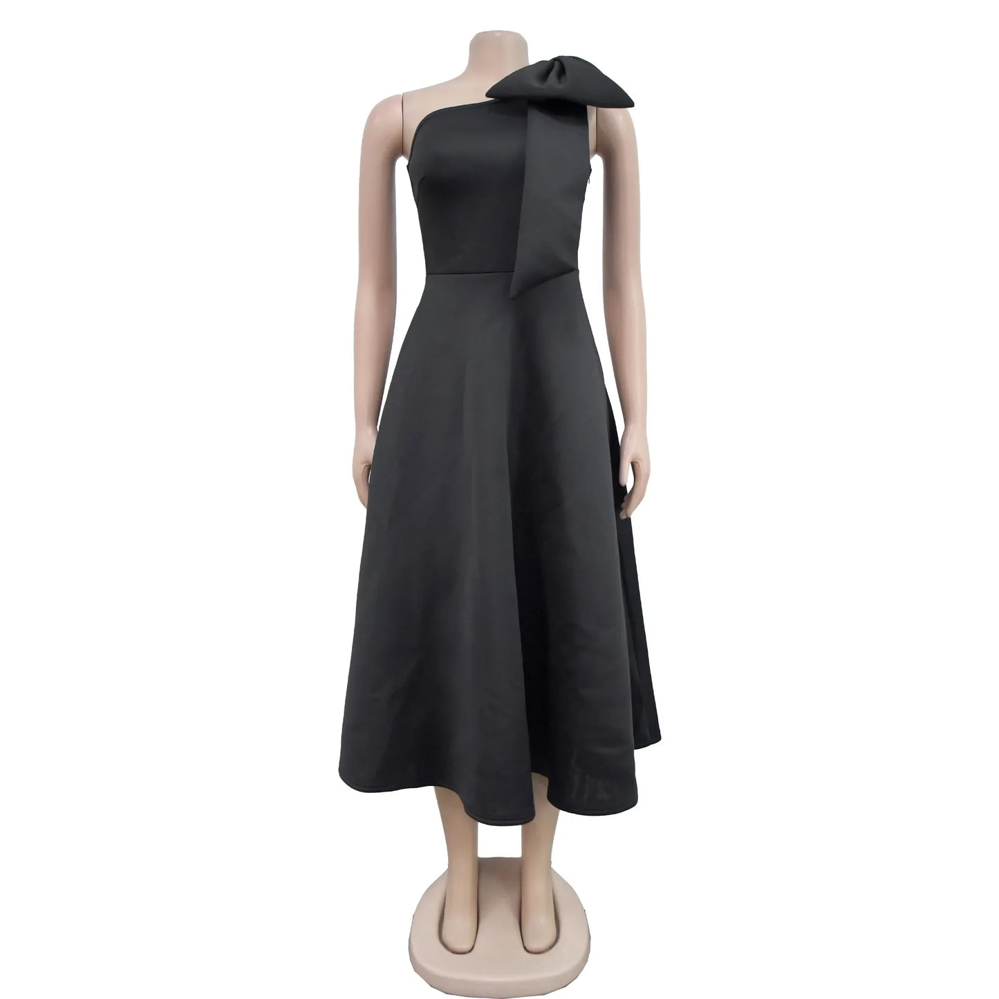 Elegant Solid Color One Shoulder Bow Dress