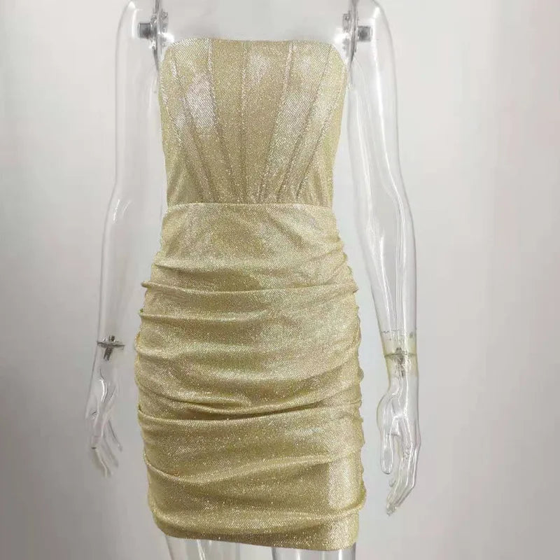 2024 Autumn and Winter Party Nightclub Strapless Tube Top Fishbone Dress