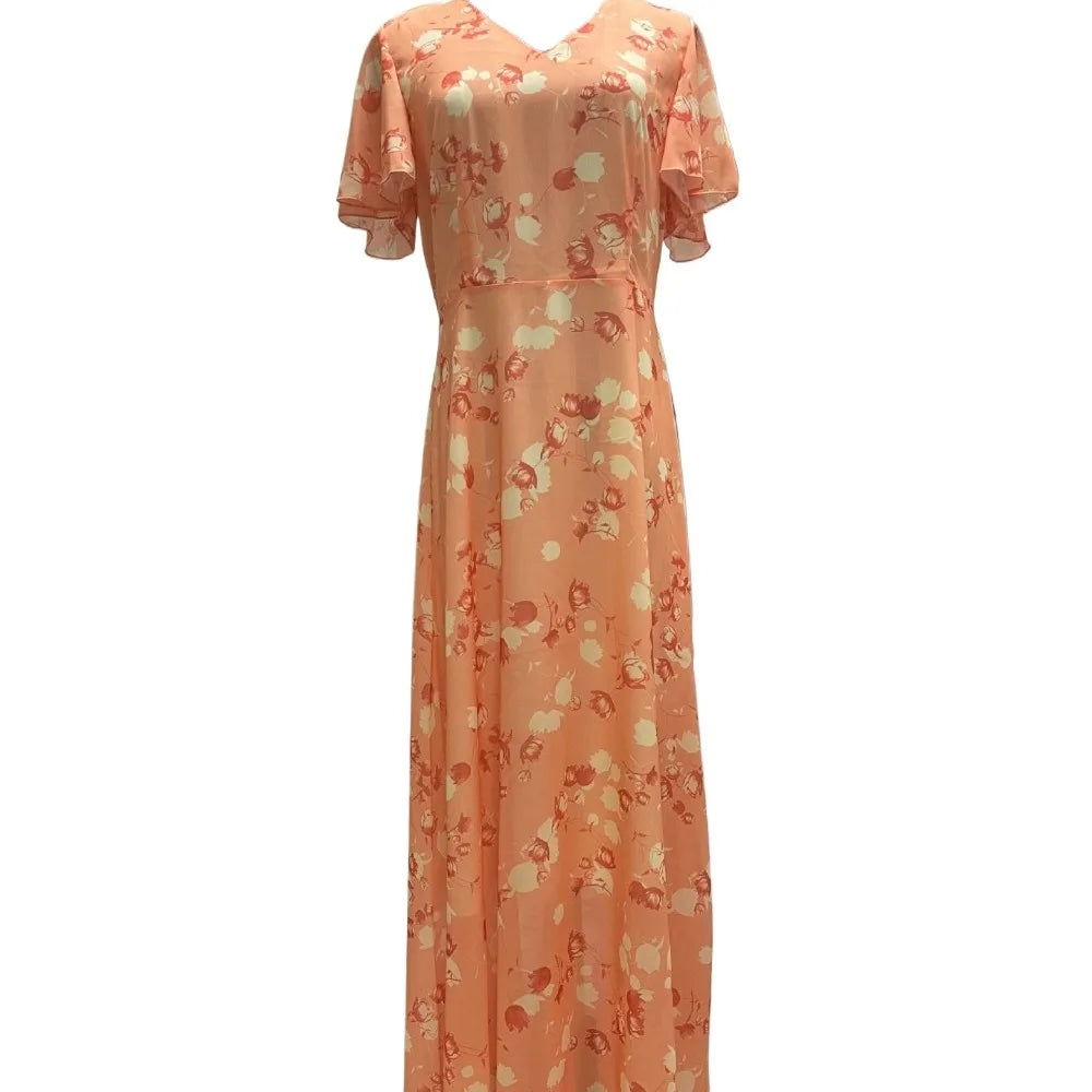 Print Flowers Butterfly Sleeves V-neck Ankle Length Summer Dress