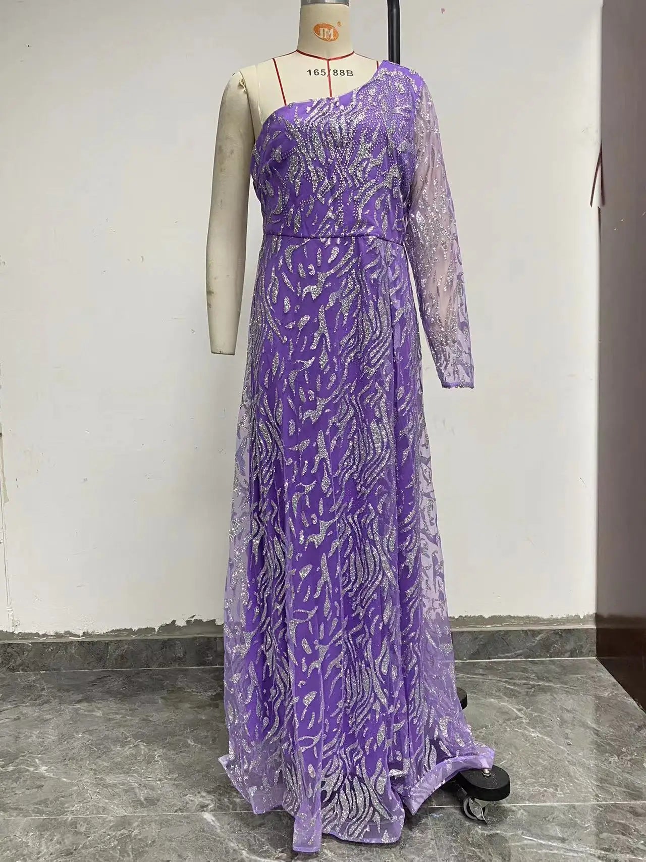 2025 Sequined One Shoulder Long Formal Evening Dress Purple
