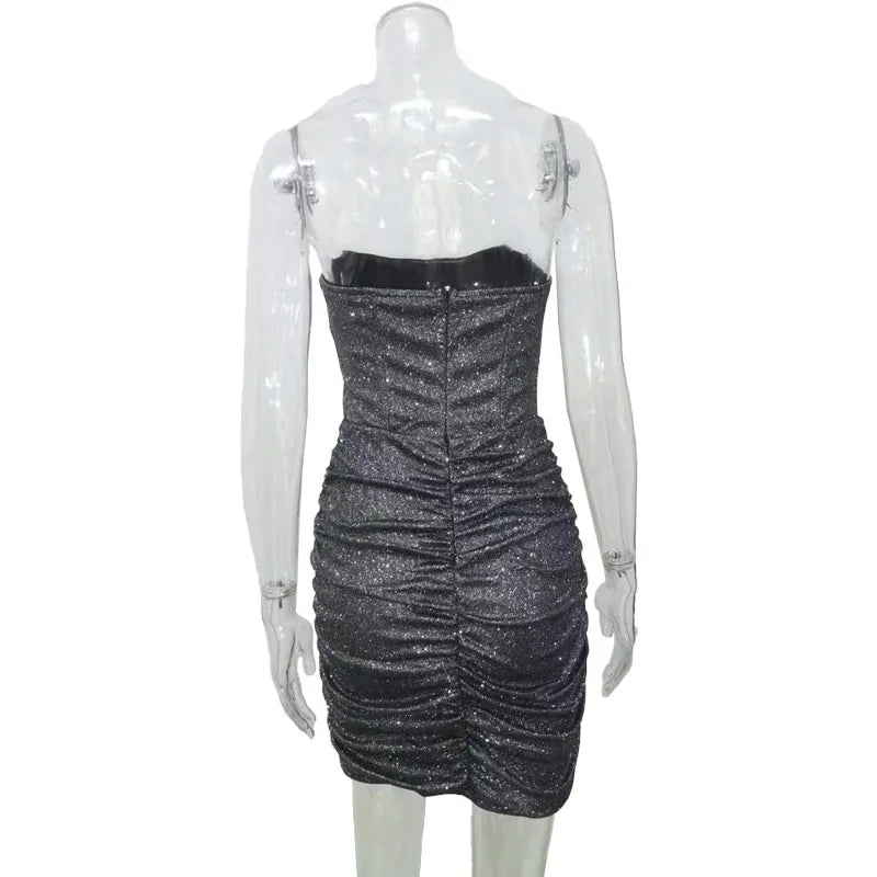 2024 Autumn and Winter Party Nightclub Strapless Tube Top Fishbone Dress