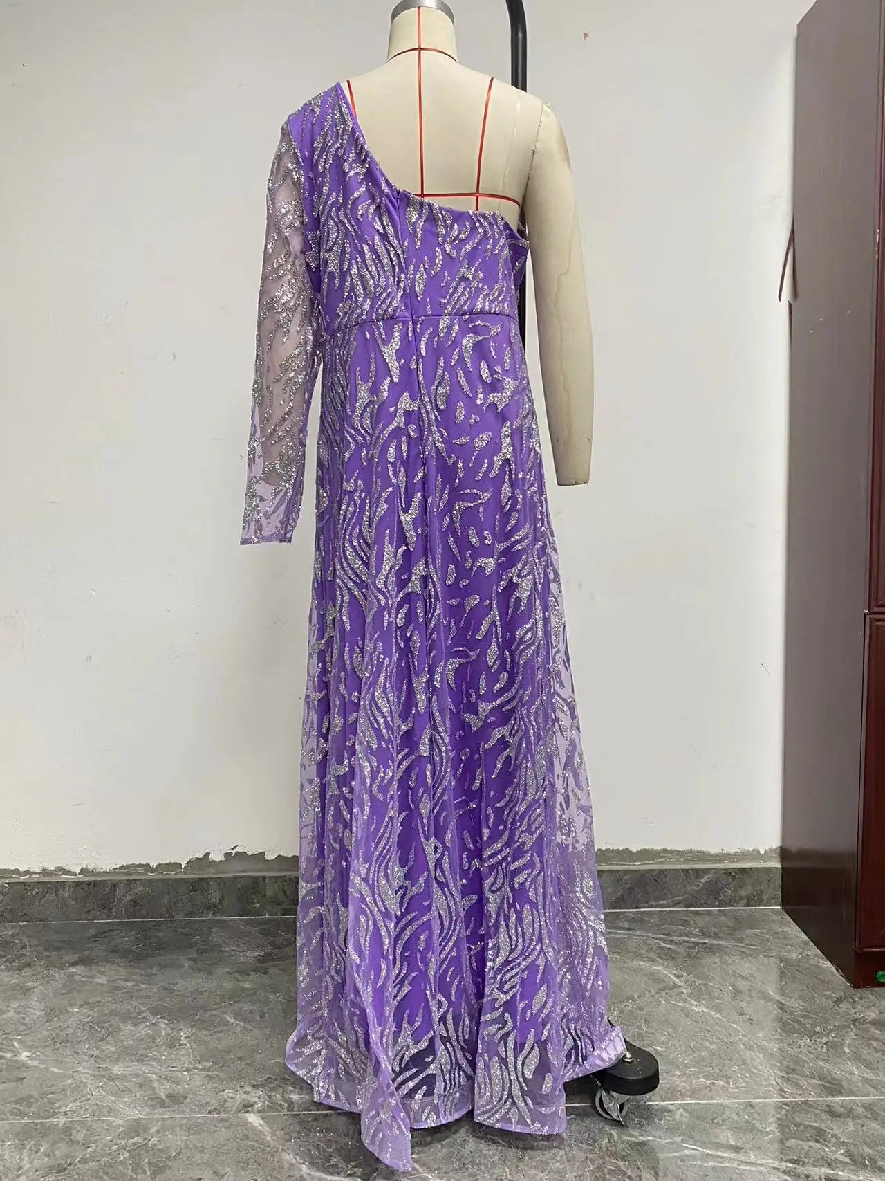 2025 Sequined One Shoulder Long Formal Evening Dress Purple