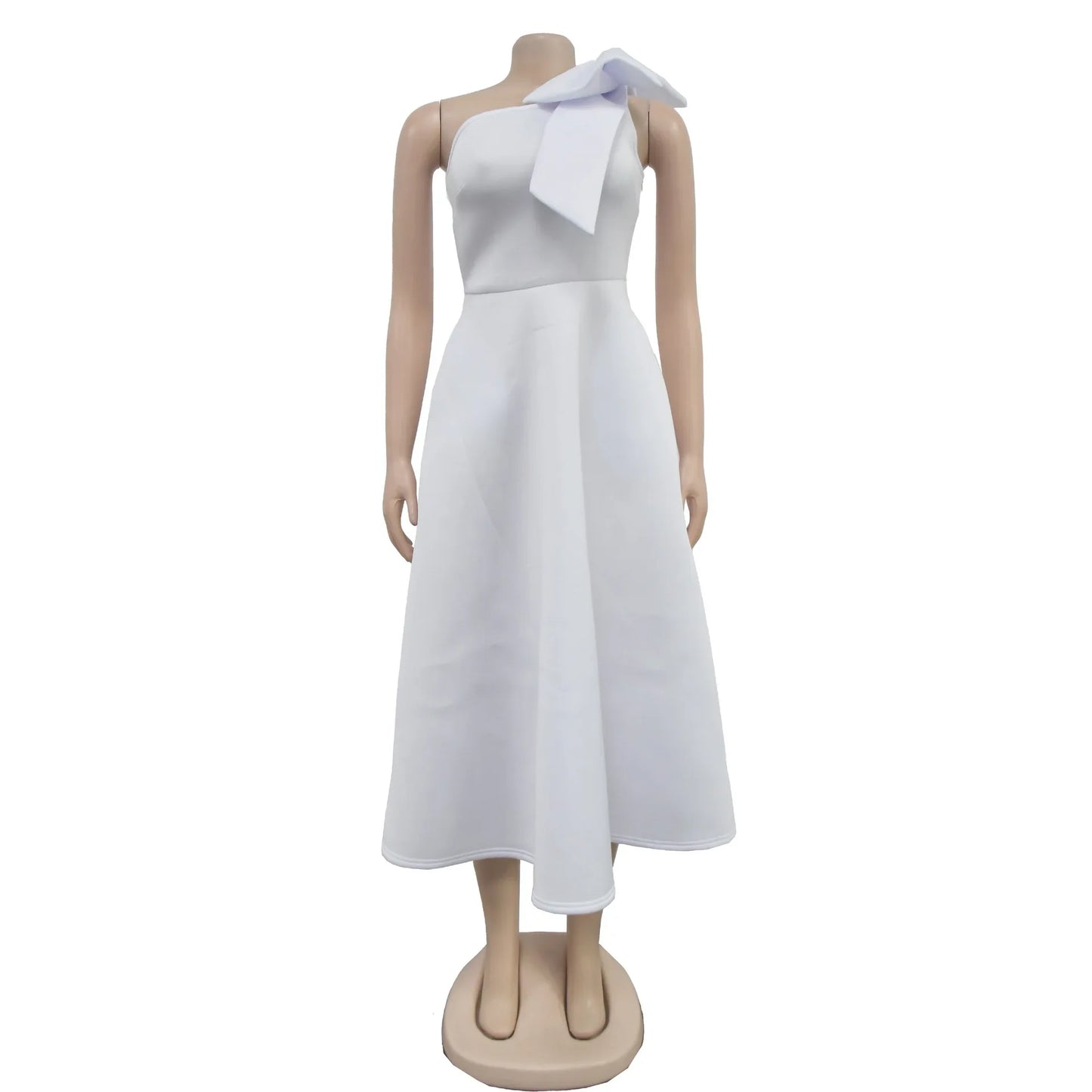 Elegant Solid Color One Shoulder Bow Dress