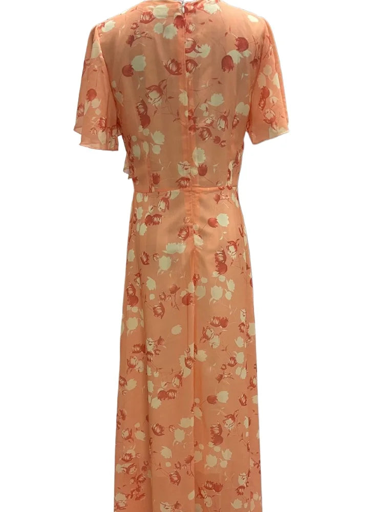 Print Flowers Butterfly Sleeves V-neck Ankle Length Summer Dress
