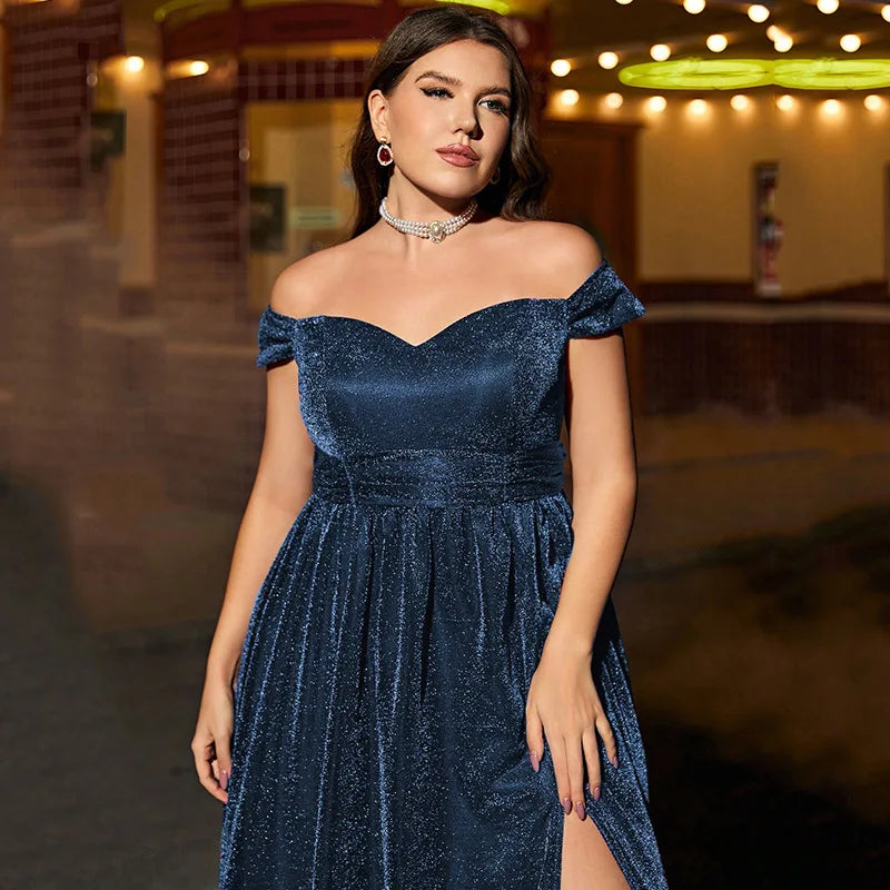 Off Shoulder Sweetheart High Split Long Formal Evening Dress Blue