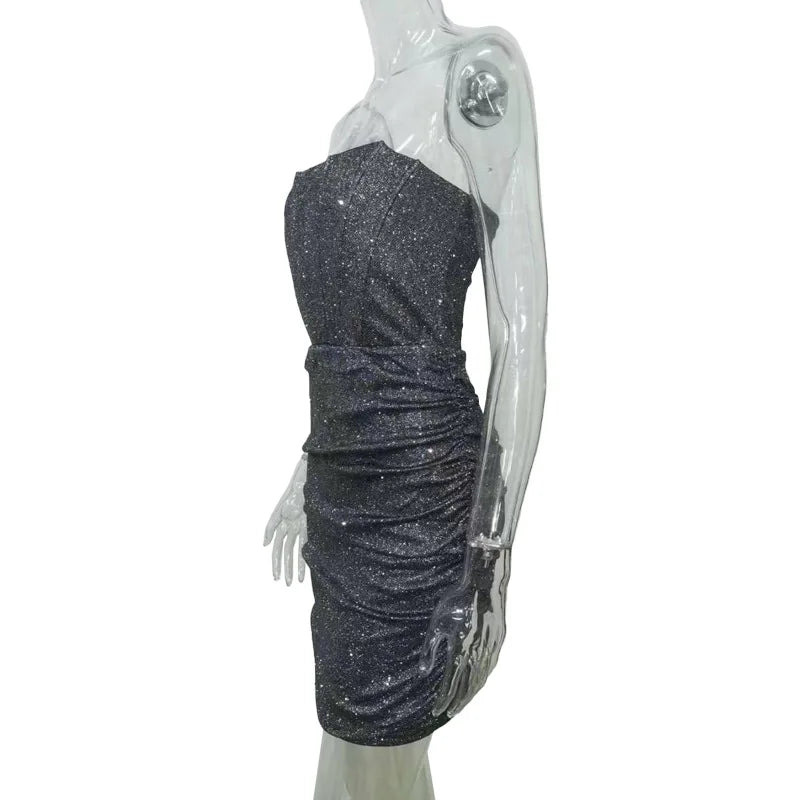2024 Autumn and Winter Party Nightclub Strapless Tube Top Fishbone Dress