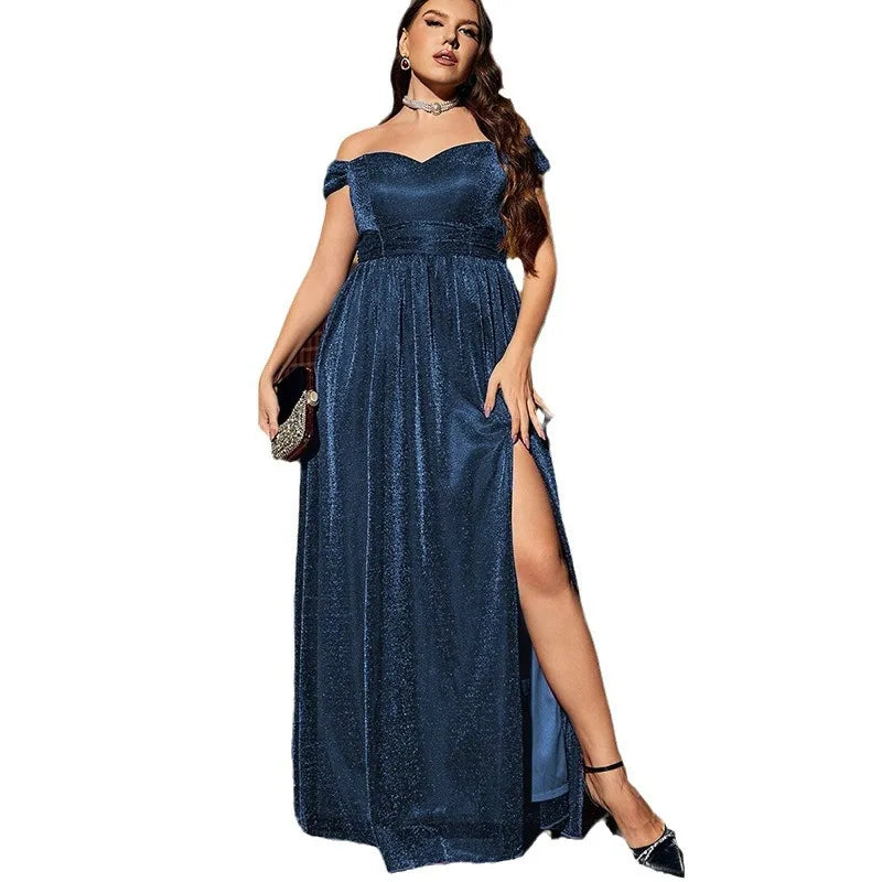 Off Shoulder Sweetheart High Split Long Formal Evening Dress Blue