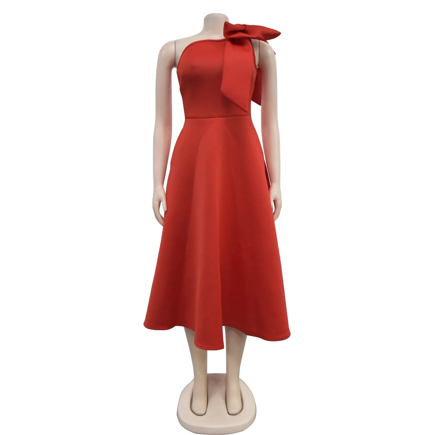 Elegant Solid Color One Shoulder Bow Dress